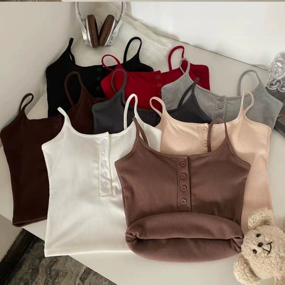 Casual Button-Up Built-In Bra Camisole